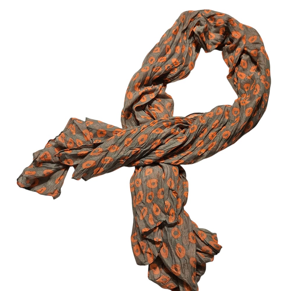 Womens Scarf Orange Donut Print Gray Lightweight‎ Fashion Accessory - Picture 3 of 4